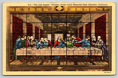 #ad The Last Supper Window Glendale California Vintage Postcard