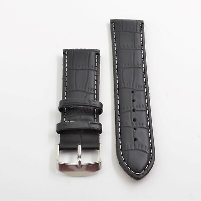#ad Unisex Black Textured Leather White Stitching Padded Medium Watch Strap 19mm