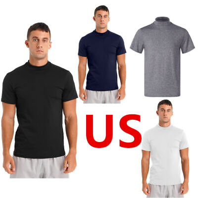 #ad US Men T Shirt Mock Turtleneck Solid Short Sleeve Pullover Basic Undershirt Tops