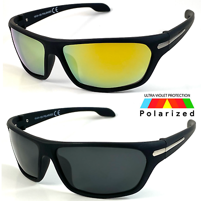 #ad NWT Cool Sports Sunglasses Polarized Men Women Black Frame Silver Accent POL307