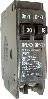 #ad Eaton Cutler Hammer BD2015 Type BR Duplex Twin 2 Pole 20A 15A Circuit Breaker R
