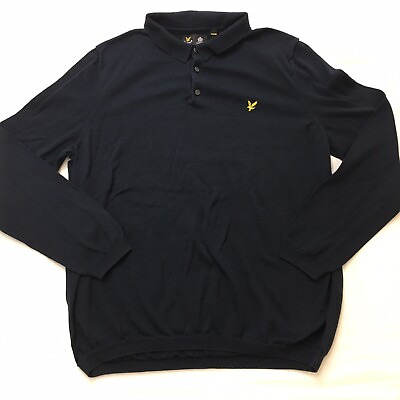 #ad LYLE amp; SCOTT Sweater Men 2XL Black Polo Style Long Sleeve Elastic Hem Layer
