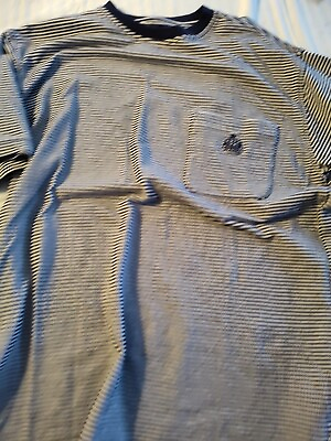 #ad Izod Blue And White Vertical Stripes Size Medium 100% Cotton T shirt