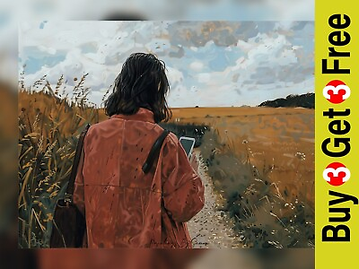 #ad Traditional Oil Painting Print Solitary Field Walk Print 5quot;x7quot; on Matte Paper