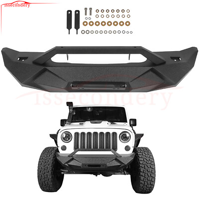#ad Fits 2007 19 Jeep Wrangler Front Bumper Black Textured Heavy Steel w Winch Plate