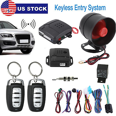 #ad Universal Car Alarm System Security Keyless Entry System with 2 Key Fobs J9R7