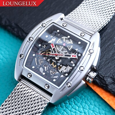 #ad Mens Luxury Silver Automatic Mechanical Watch Luminous Dial Stainless Steel Mesh