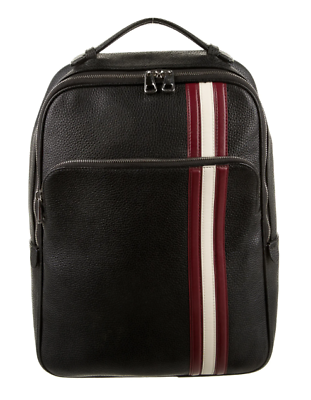 #ad BALLY Ceripo Black Backpack w Red amp; White Leather Stripe Excellent amp;Authentic
