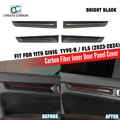 #ad 4pcs Real Carbon Fiber Inner Door Panel Trim For Honda 11th Gen Civic Type R FL5
