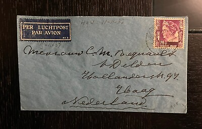 #ad Antique Cover NED INDIE 1936 Pre WWII 20c On Airmail Soerabaja JAVA To Holland