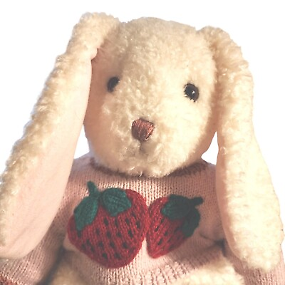 #ad TY CURLY Rabbit White BUNNY Strawberry VTG Plush 18 Inch Beanie 1991 No Tag