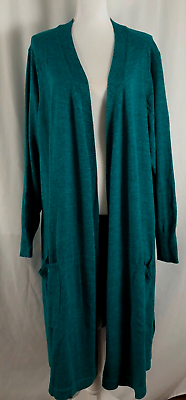 #ad New D amp; Co Womens Open Cardigan Teal Navy Blue Pocket Cotton Acrylic 5X