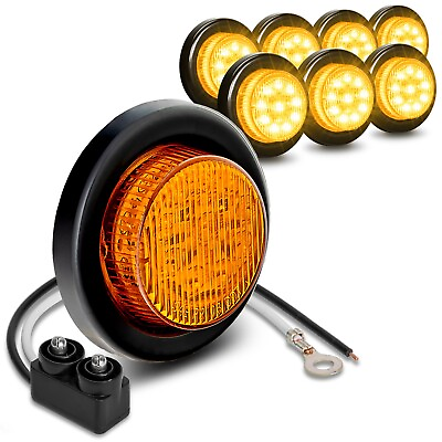 #ad 8pc 2 Inch Round Amber LED Trailer Side Marker Light with Grommet for Truck DOT