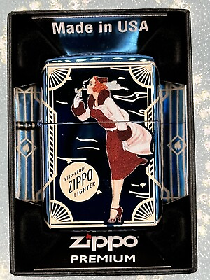 #ad 2023 Windy Girl Double Sided Blue Sapphire Zippo Lighter NEW