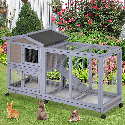 #ad Indoor amp; Outdoor Large Rabbit Hutch Rabbit Cage Guinea Pig Cage w Wheels amp;Tray