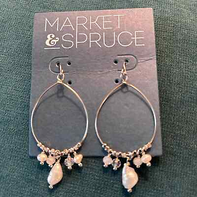 #ad NWT Market Spruce Pearl Beaded Dangling Earrings 0013