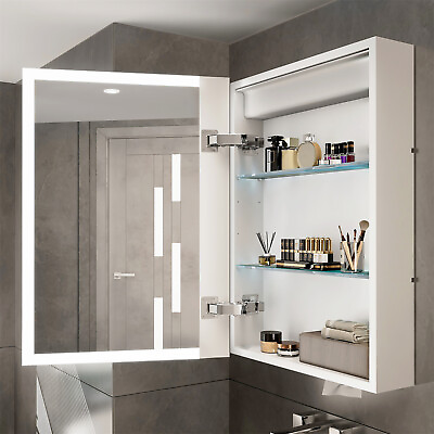 #ad Wisfor LED Bathroom Medicine Mirror Cabinet Anti Fog Dimming Mirror w Shelves