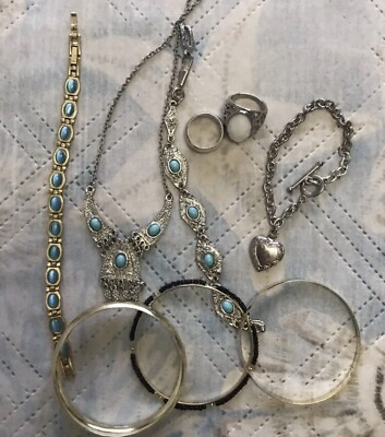 #ad Vintage Lot Costume Jewelry Necklaces Rings Bracelet Mixed Lot