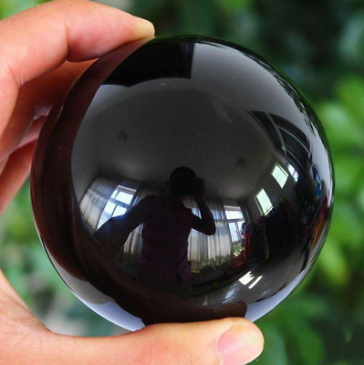 #ad 50mm Asian Rare Natural Black Obsidian Sphere Crystal Ball Healing Rainbow Stone