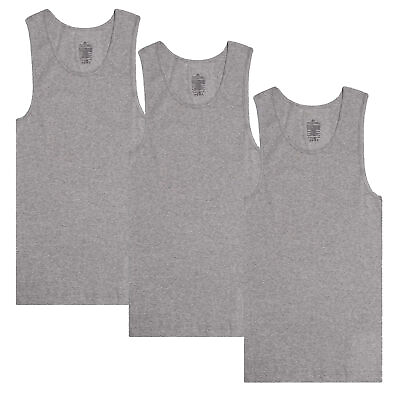 #ad 3 Packs Mens 100% Cotton Tank Top A Shirt Wife Beater Undershirt Ribbed Gray