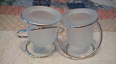 #ad Vintage Gemini PartyLite 2 Frosted Votive Candle Holders w Interlocking Rings