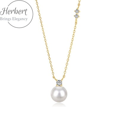#ad Mermaid Round Pearl S925 Silver Necklace With Diamond Clavicle Chain Women