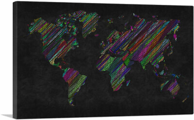 #ad ARTCANVAS Black Colorful World Map Canvas Art Print