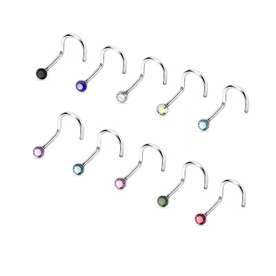 #ad 2 Stud Nose Stud Ring Screw Rings Piercing Crystal CZ 18G 18 Gauge Sexy Nostril