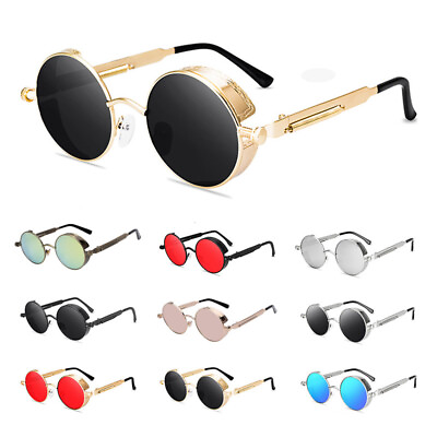 #ad Vintage Steampunk Sunglasses Fashion Metal Round Mirrored Retro Glasses Eyewear $12.99