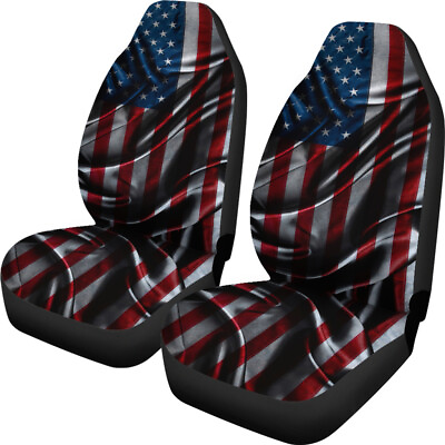 #ad American Flag Printed Car Seat Cover Women#x27;s Front Seat Set 2 Piece Set