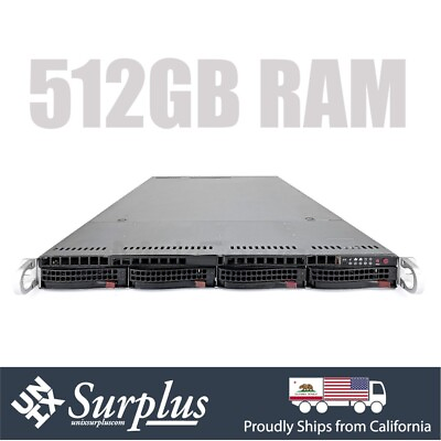 #ad Supermicro 1U Server Xeon 28 Cores 512GB DDR4 RAM Kit ECC 4x 10GB T 3x PCI E 2PS