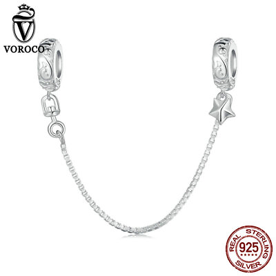 #ad VOROCO Women 925 Sterling Silver Floral Pattern Safety Bead Charm Fit Bracelets