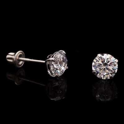 #ad 0.5Ct Simulated Diamond 14K White Gold 4mm Round Screw Back Stud Earrings