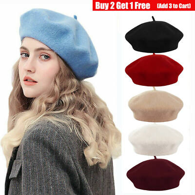 #ad 100% Wool Beret Classic French Style Beret Hat Classic Warm Beanie Cap Winter