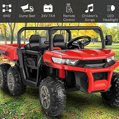 #ad Electric 24V Battery Power Kid Ride On Car Toys 2 Seat w Dump Bed Truck 6 Wheels