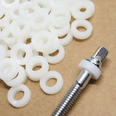 #ad 50 NEW White THICK NYLON DRUM TENSION ROD WASHERS For Tom Bass Snare amp; T Rods