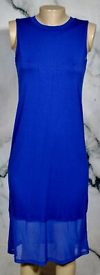 #ad JEANS BY BUFFALO NEW NWT Jet Blue Sleeveless Dress Small Sheer Mesh Hem Unlined