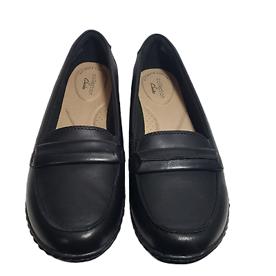#ad Clarks Womens Ashland Lily Black Leather Slip On Loafers Flat Shoes Size 7.5 W