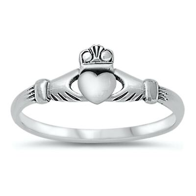 #ad Sterling Silver Womans Claddagh Heart Love Ring Classic 925 Band 6mm Sizes 1 10