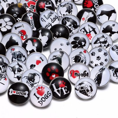 #ad 50pcs lot 18mm Snap Button I Love Dog Theme Glass Charms For Snap Jewelry HM044