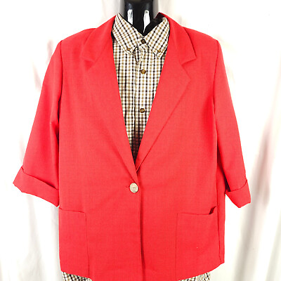#ad Vintage Alice Stuart Womens Size Large Red Single Button Ventless Blazer