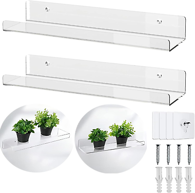 #ad 2 Pack Acrylic Floating Shelves Clear Wall Mounted Floating Shelf 12 Inch Acry
