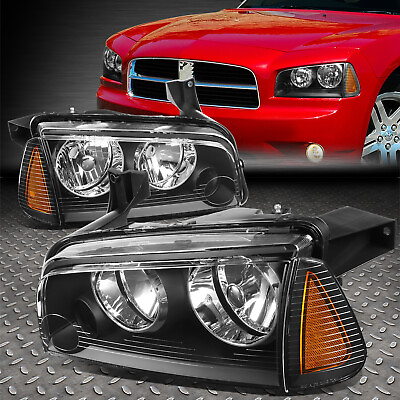 #ad FOR 06 10 DODGE CHARGER BLACK HOUSING AMBER CORNER HEADLIGHT REPLACEMENT LAMPS