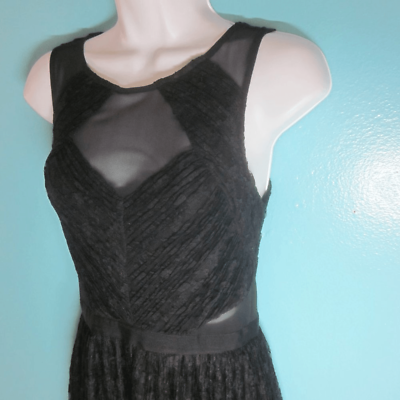 #ad Guess Black Lace Cut Out Womens Size 2 Mini Sleeveless Dress Rear Zip Hand Wash