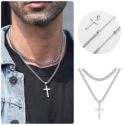 #ad Women#x27;s Fashion Silver Stainless Steel Necklace Layered Stainless Steel