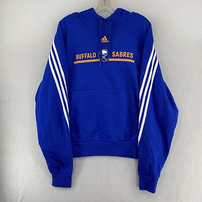 #ad Buffalo Sabres Men#x27;s Logo Adidas 3 Stripe NHL Hoodie Sweatshirt Size L Blue