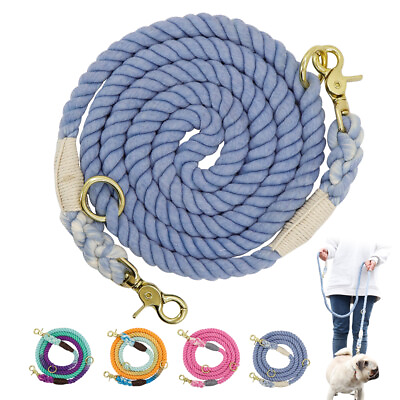 #ad 6ft Braided Cotton Rope Dog Leash Adjustable Double Walking Running Lead Belt