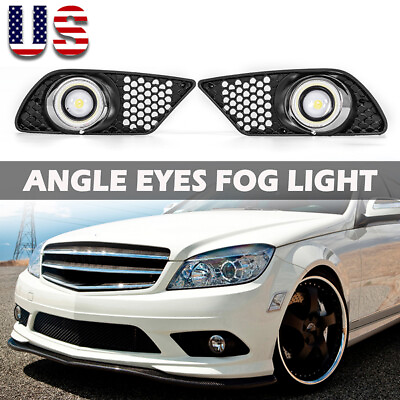 #ad LED Angle Eyes Fog Light Lamps Cover Grill For 2008 2011 Mercedes Benz C300 W204