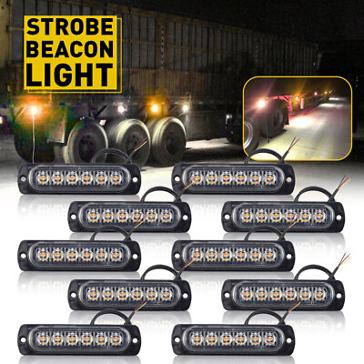 #ad 10PCS Amber Side Marker Flash Emergency Strobe Light Bar Kit For Tow Car Truck $27.99