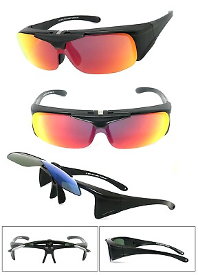 #ad Flip Up Fit Over Sunglasses Polarized Mirror Lens Over PRESCRIPTION GLASSES UV